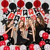 Birthday Decorations, Happy Birthday Banner with Birthday Balloons, Honeycomb Balls, Hanging Swirls, Circle Dots Garland, Happy Birthday Party Decorations for Women Men Boys Girls (Red & Black)