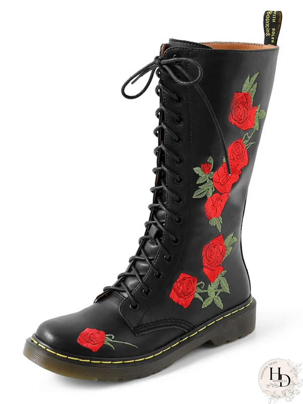 Embroidered Rose Lace-up Zipper Martin Combat Boots