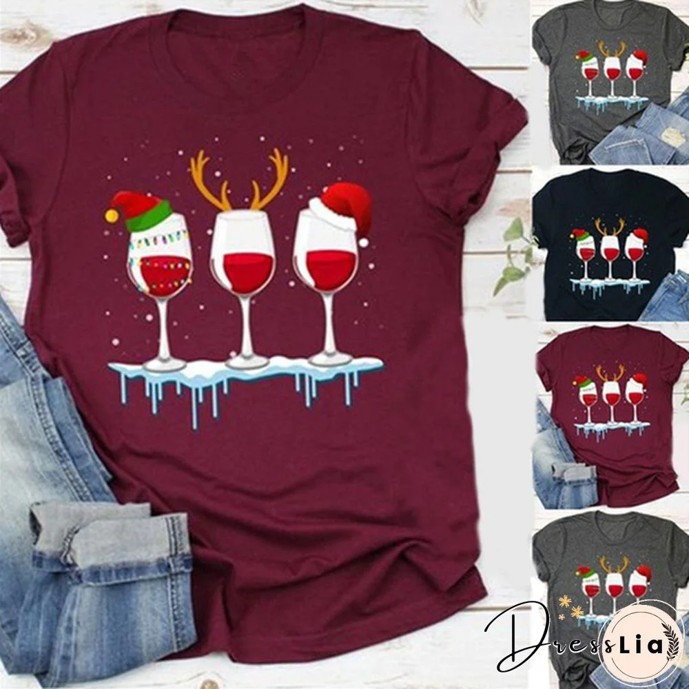 Women's Funny Christmas T Shirt Wine At Christmas Wine Lover Shirt Funny Christmas Shirt for Women