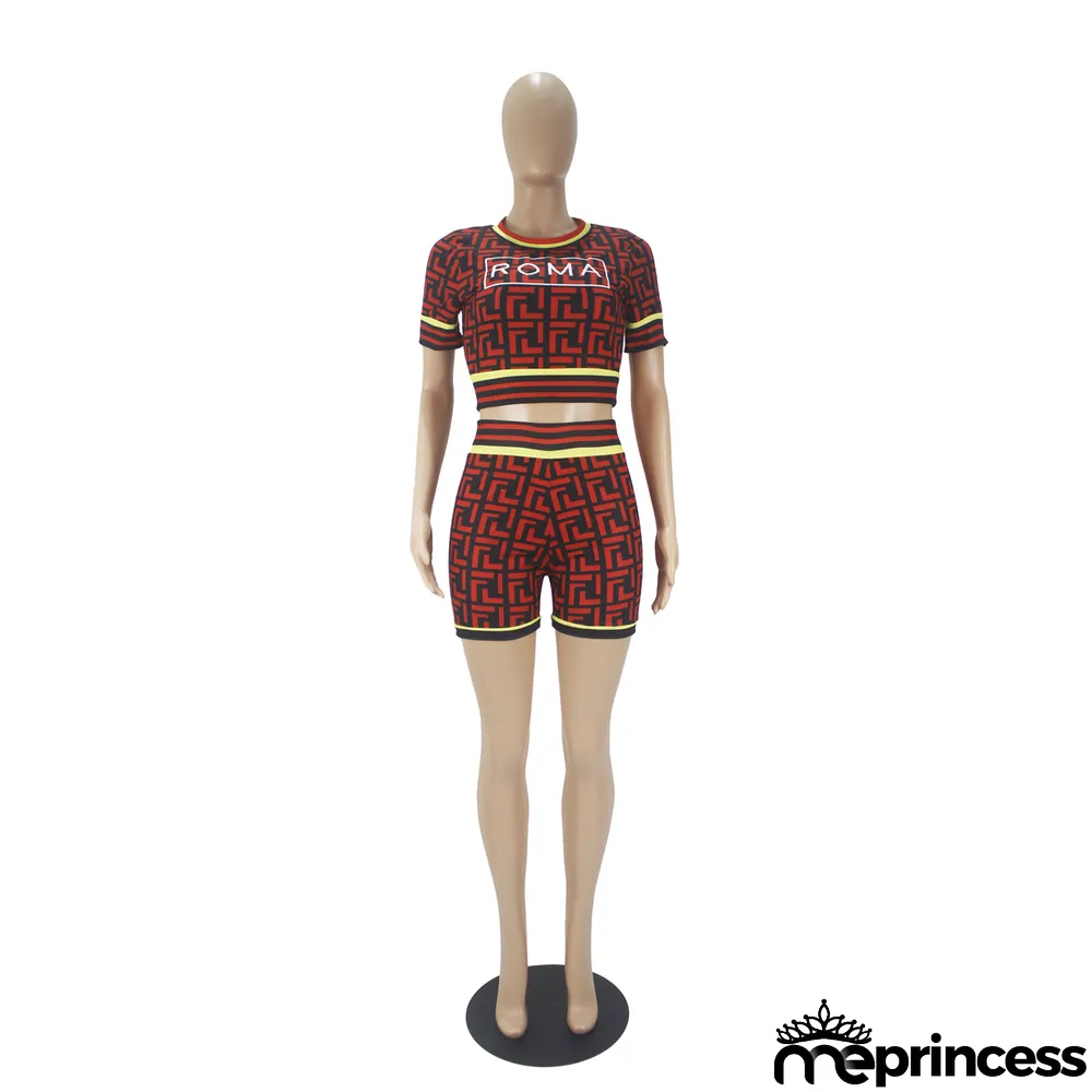 Casual Fashion Letter Embroidery Printing Short Sleeve Suit