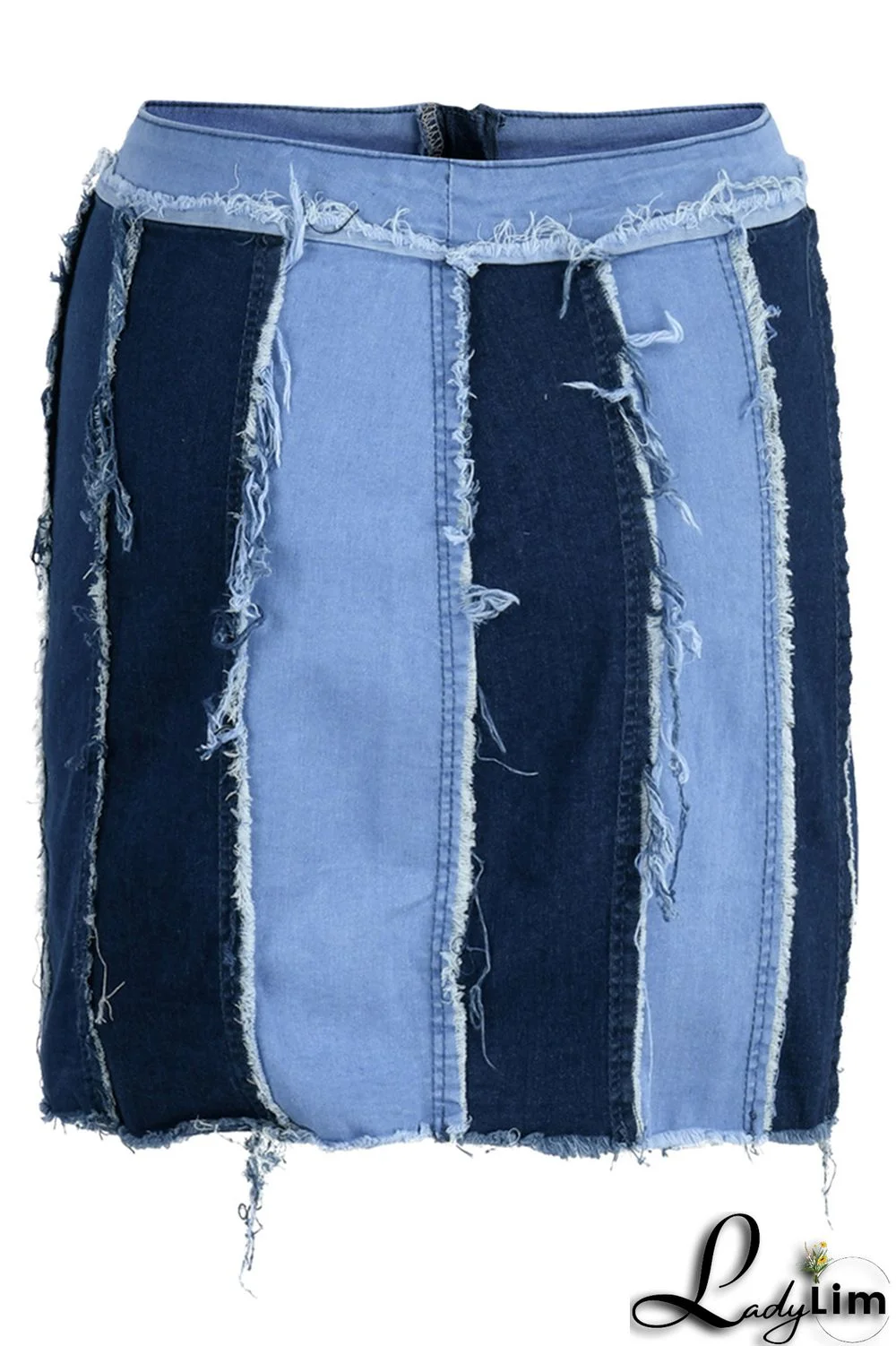 Blue Fashion Casual Patchwork Basic High Waist Skinny Denim Skirts