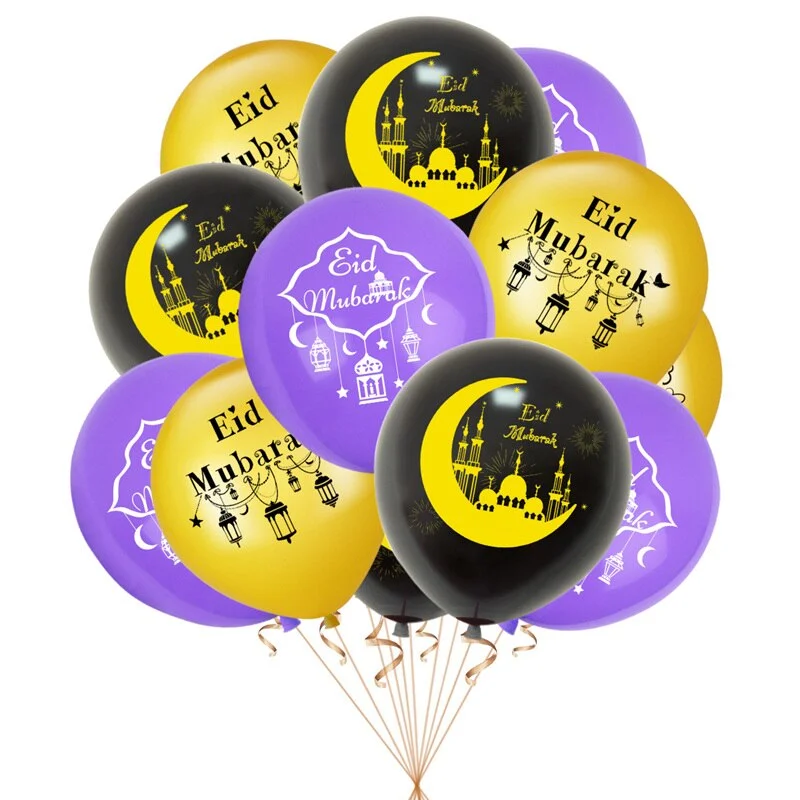 1Set EID MUBARAK Banner Gold Purple Latex Balloons Cake Toppers For Muslim Ramadan Kareem Festival Party DIY Decoration Supplies