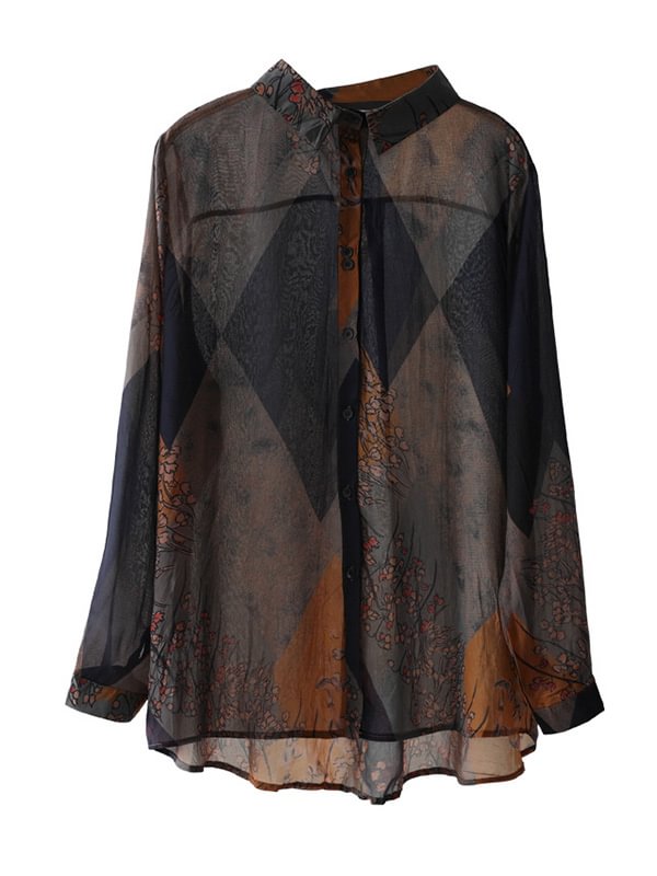 Artistic Retro Loose Printed Chiffon Long Sleeve Blouse
