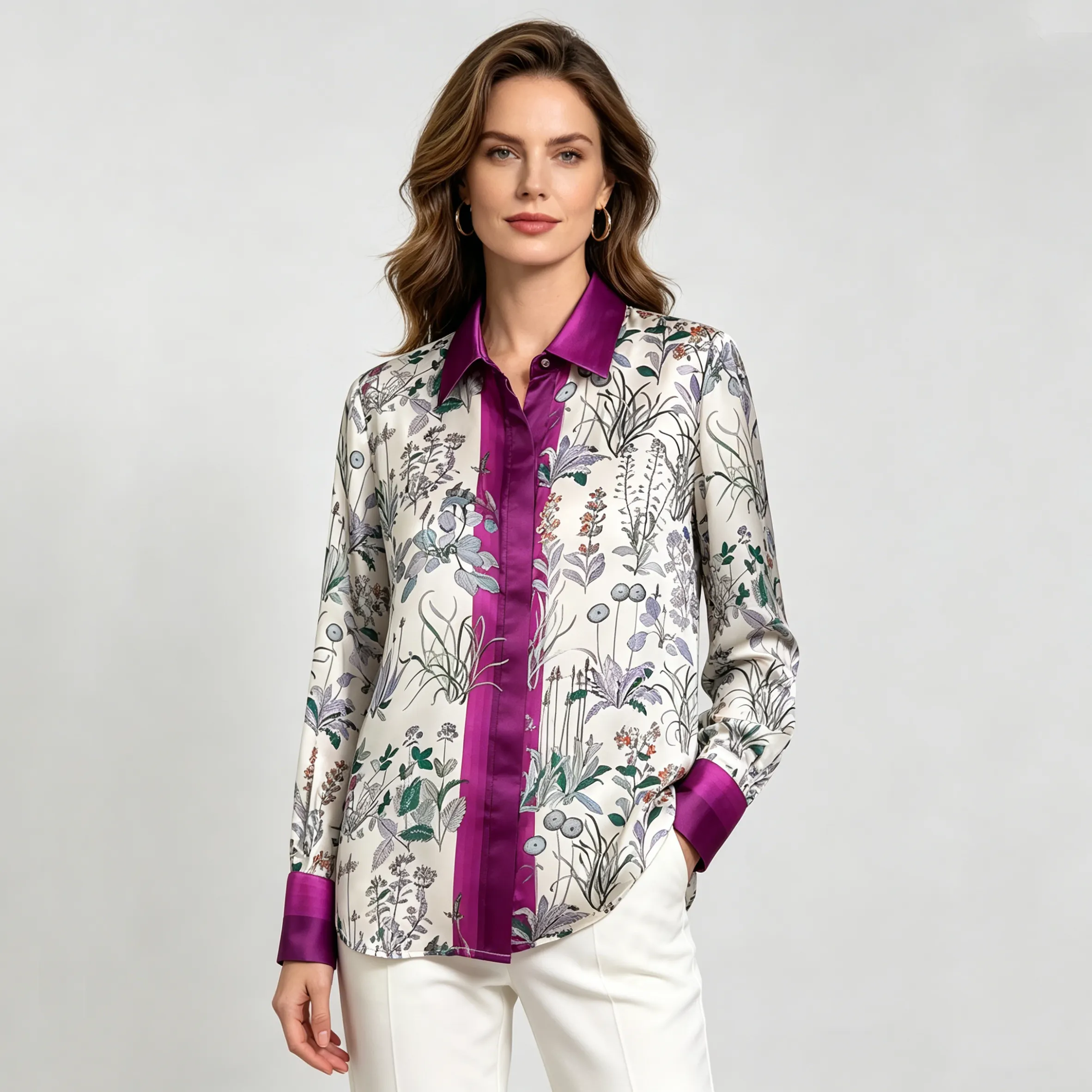 Color-block Floral Women's Silk Blouse REAL SILK LIFE