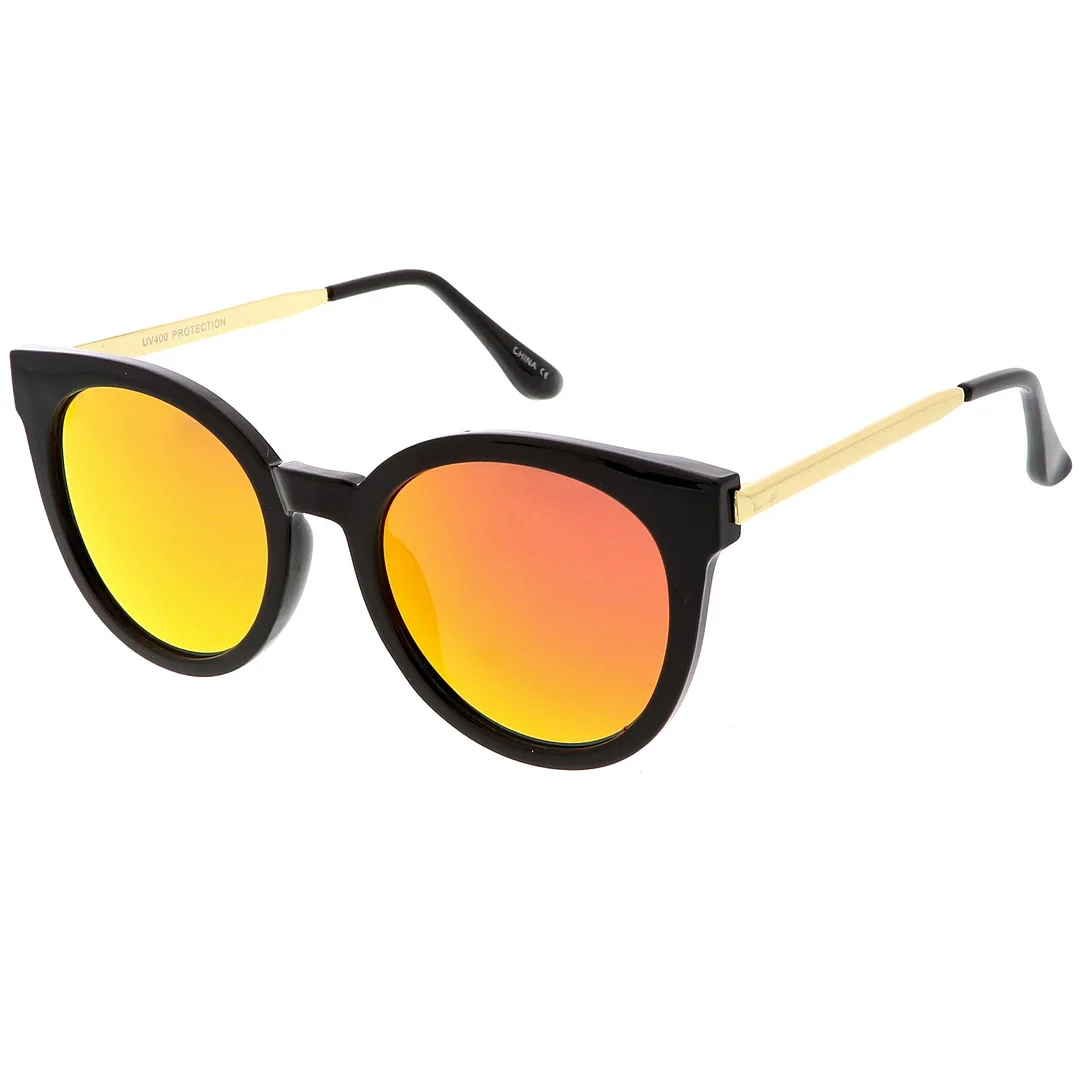 Classic Horn Rimmed Cat Eye glasses Round Color Mirrored Flat Lens 53mm