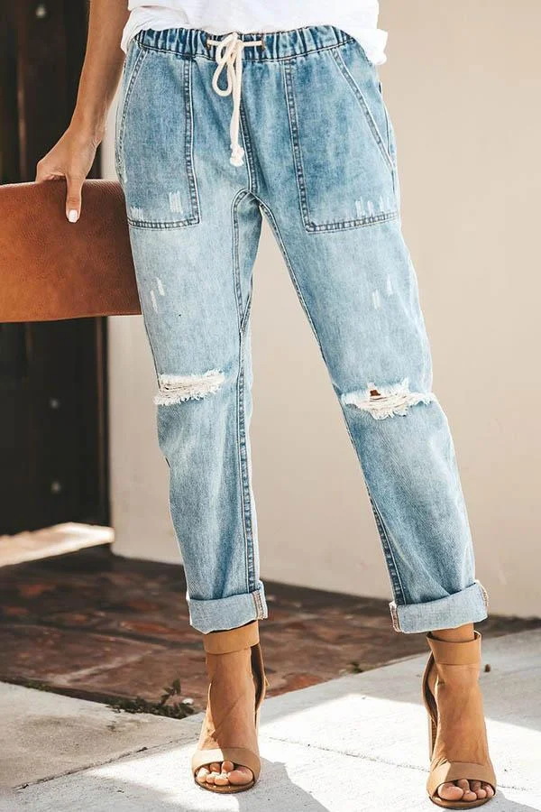 Womens High Rise On Trend Drawstring Mom Jeans-Allyzone-Allyzone