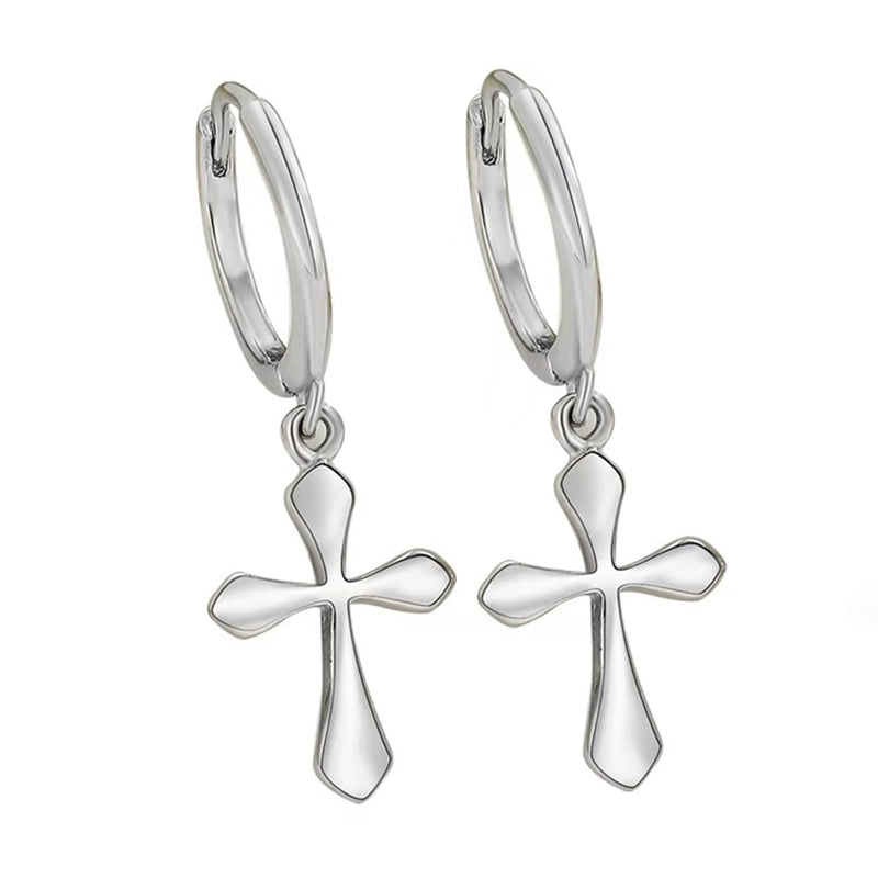 White Gold Plated Gold Plated 925 Sterling Silver Cross Earrings