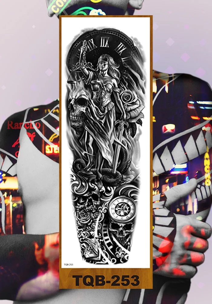 Full Flower Arm Temporary Tattoo Stickers Man Woman Girls Body Leg Fake Tatoo Sexy Beauty Snake Bear Owl Fox Mermaid Egypt Queen