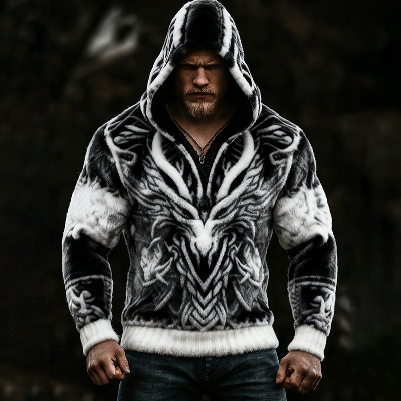 Men's Viking Celtic Dragon Art Cozy Warm Hooded elevenforest