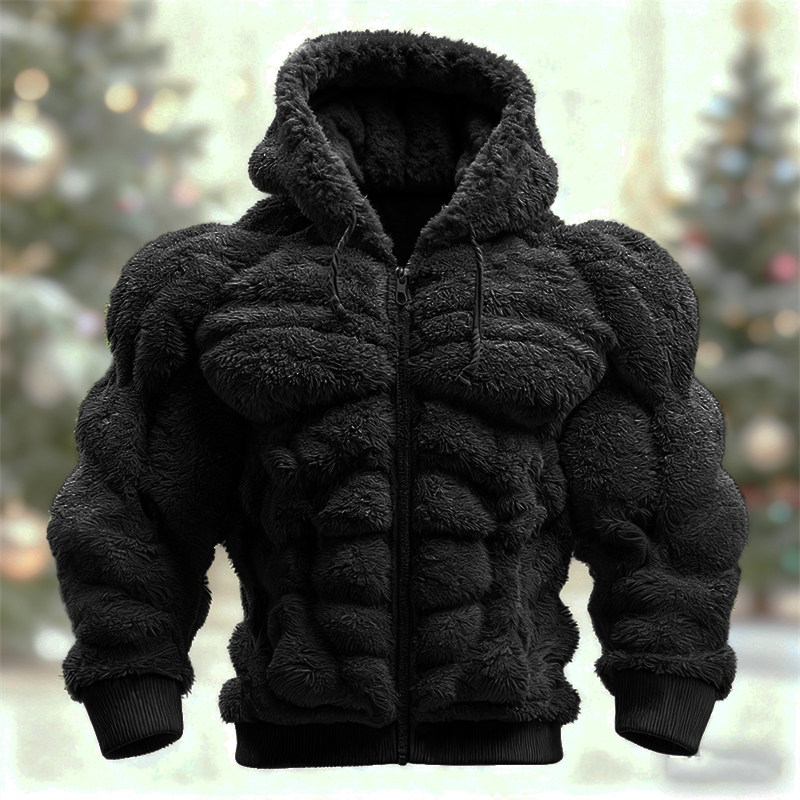 Men's Christmas Green Muscle Line Cozy Plush Full Zip Hoodie