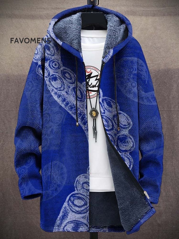 Unisex Plush Thickened Long Sleeve Retro Japanese Octopus Tentacle Sweater Cardigan Jacket
