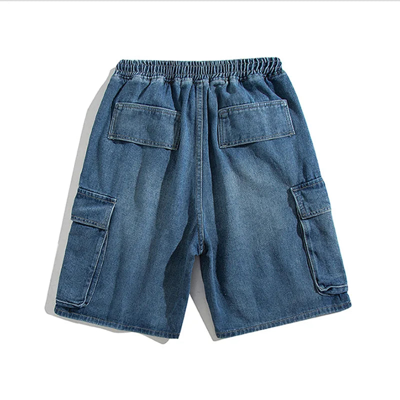 Aonga Summer Men Denim Short Streetwear Vintage Korean Harajuku Pocket Jeans Shorts Hip Hop Cargo Pants Oversized Bottoms Male Clothes 0613 aonga