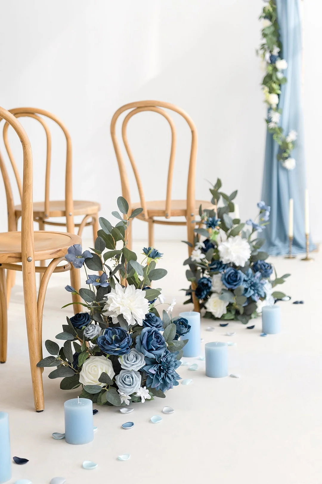 Free-Standing Flower Arrangements in Dusty Blue & Navy