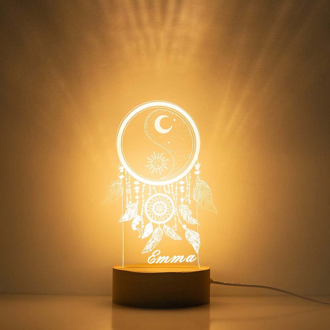 Lampe Attrape-Rêves Personnalisable - 16 Couleurs, Veilleuse 3D, Nom/Message Gravé
