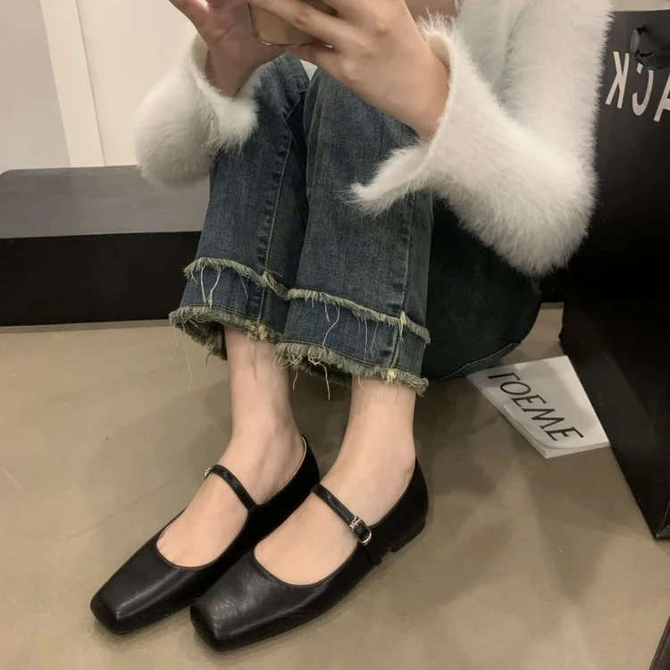 Churchf Churchf Mary Jane Shoes Women Spring 2024 New Flat Square Head Shallow A Word With Temperament Single Shoes Women