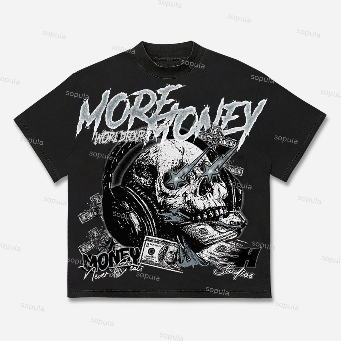 More Money Worldtour Skull Graphics Cotton T-shirt