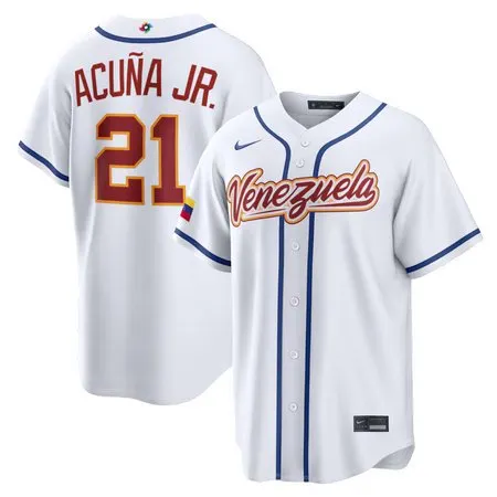 Youth Venezuela Baseball #21 Ronald Acuna Jr. White 2026 World Baseball Classic Home Stadium Jersey