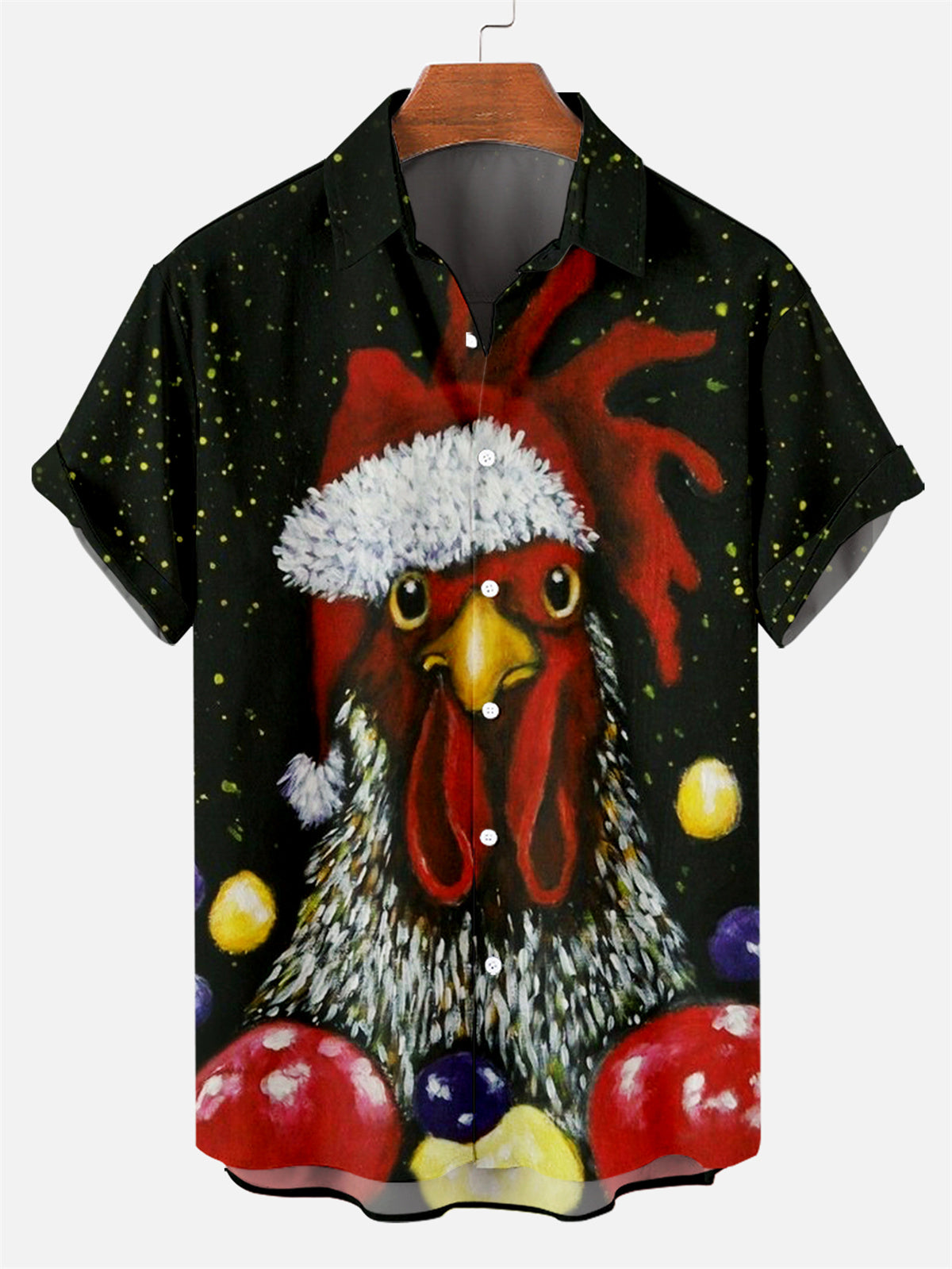 Men's Spoof Christmas Rooster Short Sleeve Shirt PLUSCLOTHESMAN
