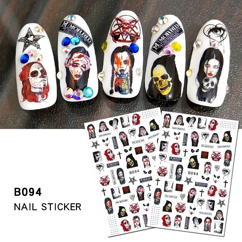 Happy Halloween Nail Sticker Manicure Self Adhesive Skull Toe Stickers Design Nail Art Decals for DIY Decor Wraps Witch Decals