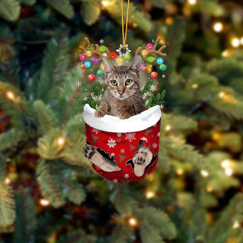 VigorDaily Savannah Cat In Snow Pocket Christmas Ornament SP198