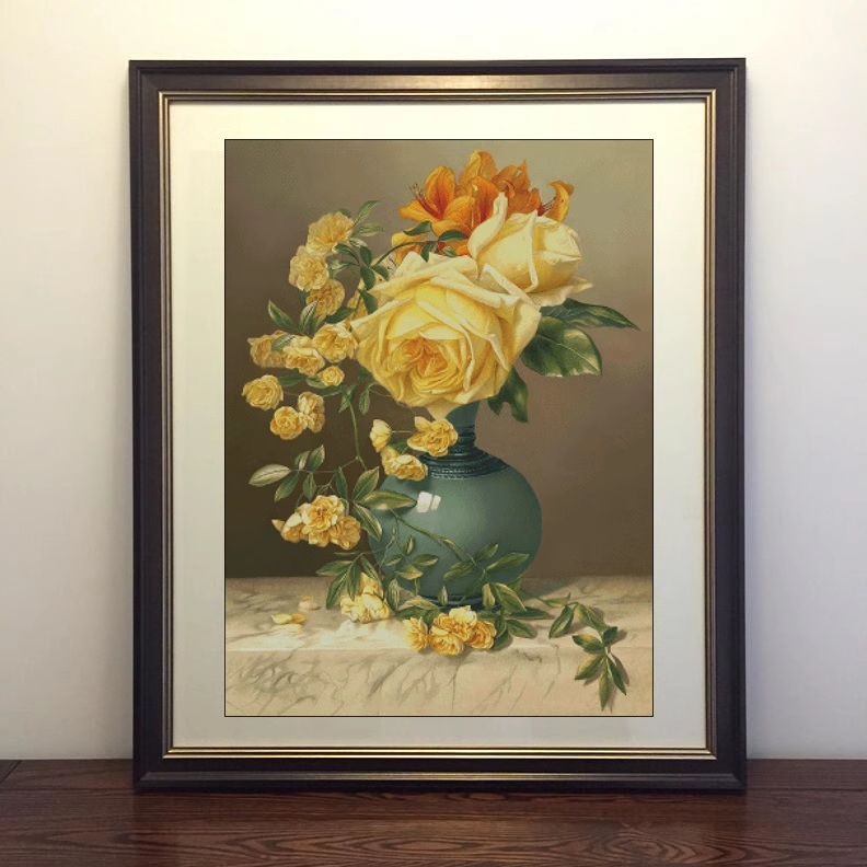 ZZ3097- Yellow Rose in Porcelain Vase Painting Fairy Cross Stitch