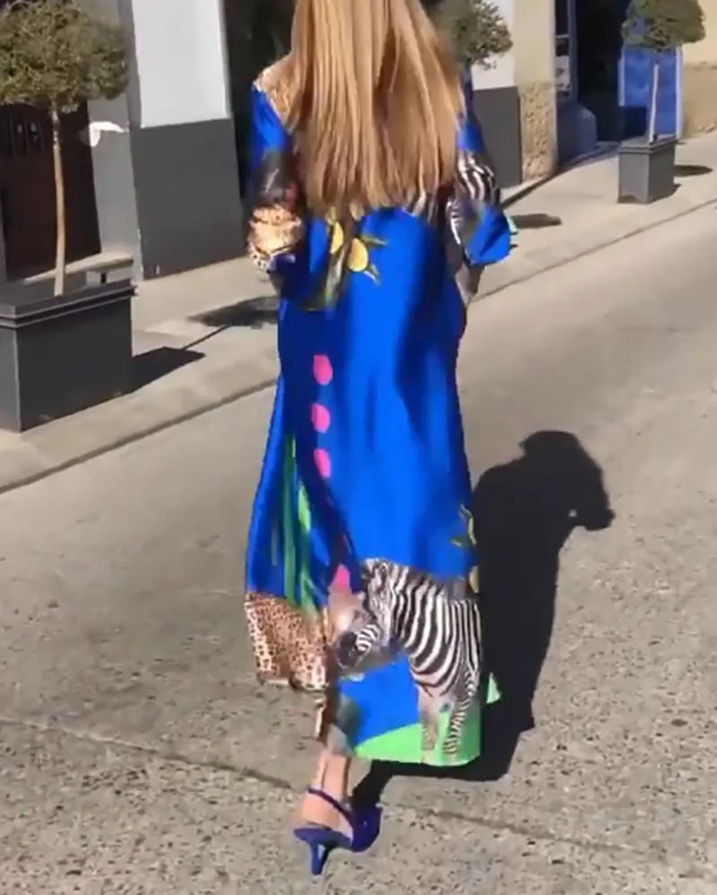 Stylish Long Sleeve Printed Shirt Dress