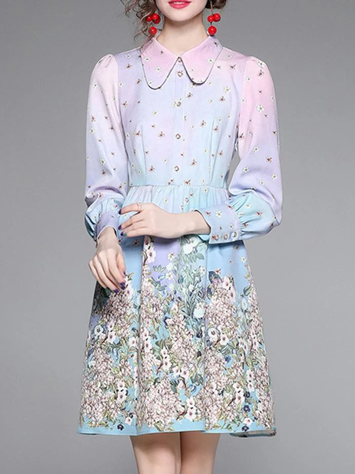 Printed Long-sleeved Single-breasted Dress