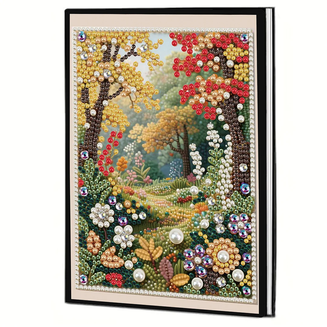 Autumn Forest Partial Pearl DIY 50 Pages A5 Diamond Painting Notebook Special Shaped Diamond Art Diary Book Kits Wireless Strip 5D Crystal Art Paintings Sketchbook for Art Drawing