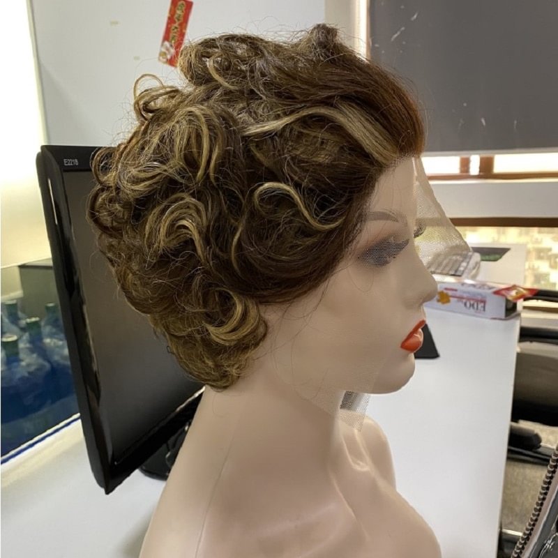 Melodie Short Pixie Cut Bob Wig Water Wave Highlight 4/27 Hair Wig Lace Human Hair Wig for Black Women Ombre Frontal Wig US Mall Lifes