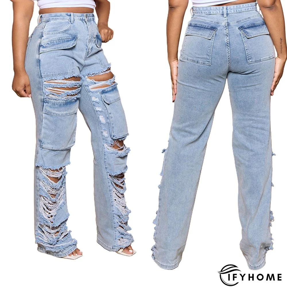New Style High Waist Wide Leg Ripped Casual Jeans | IFYHOME