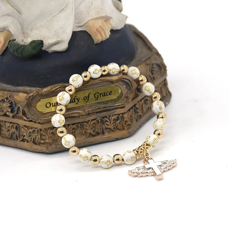 Olivenorma White Jade Cross Beaded Bracelet