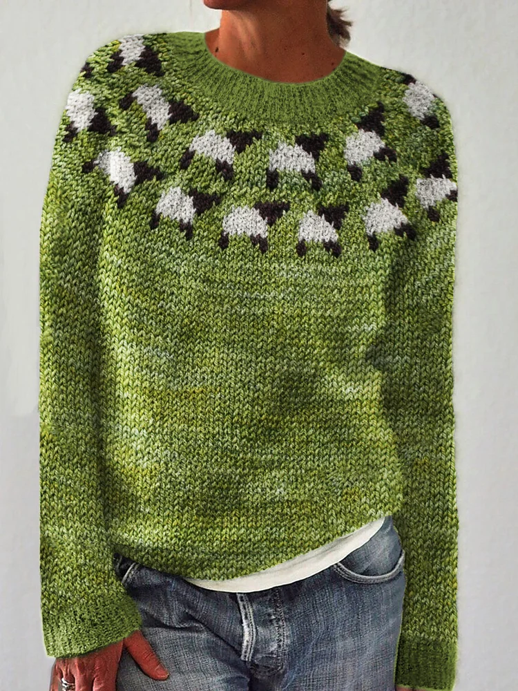 VChics Vintage Sheep Inspired Cozy Knit Yoke Sweater