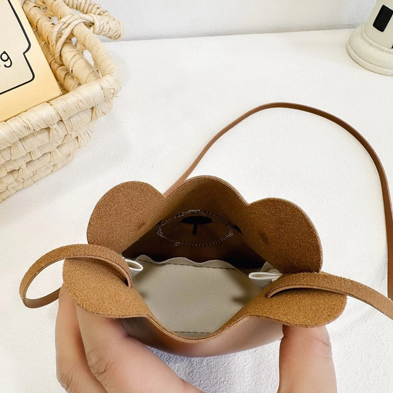 Kid’S Small Pu Leather Little Bear Cute Round Zipper Crossbody Bag