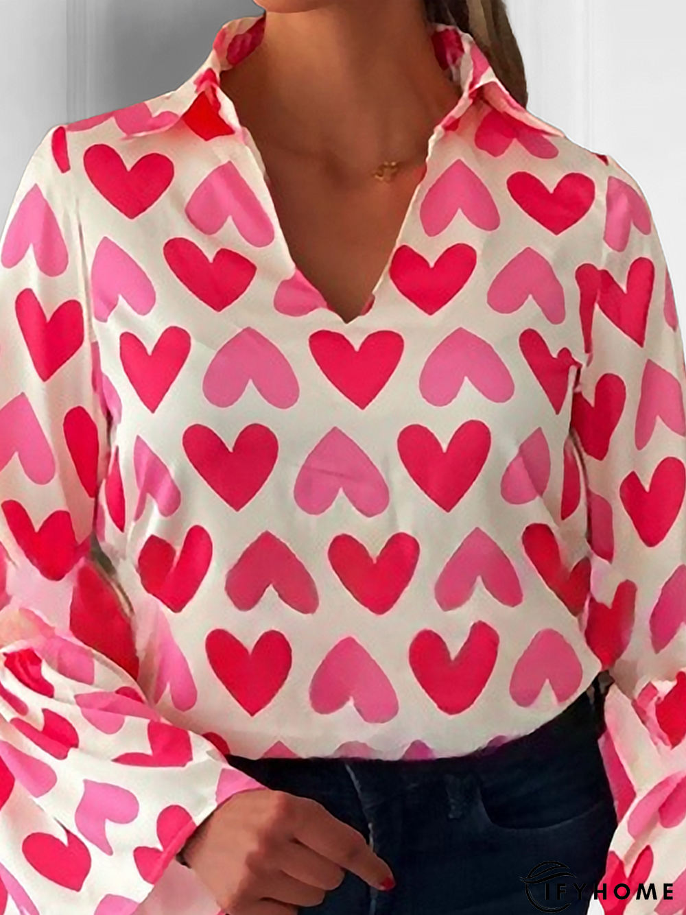 Love Heart Long Sleeve V Neck Casual Top | IFYHOME