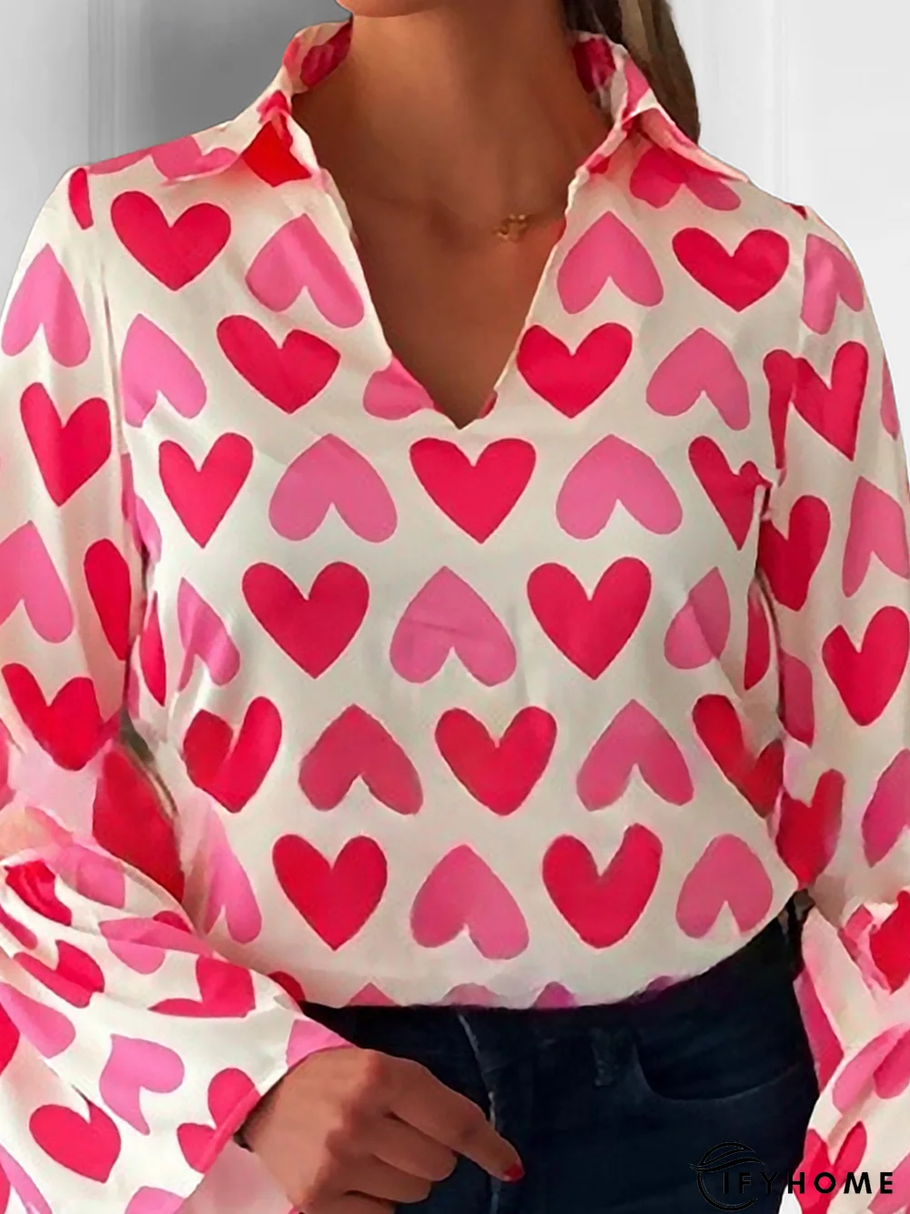 Love Heart Long Sleeve V Neck Casual Top | IFYHOME