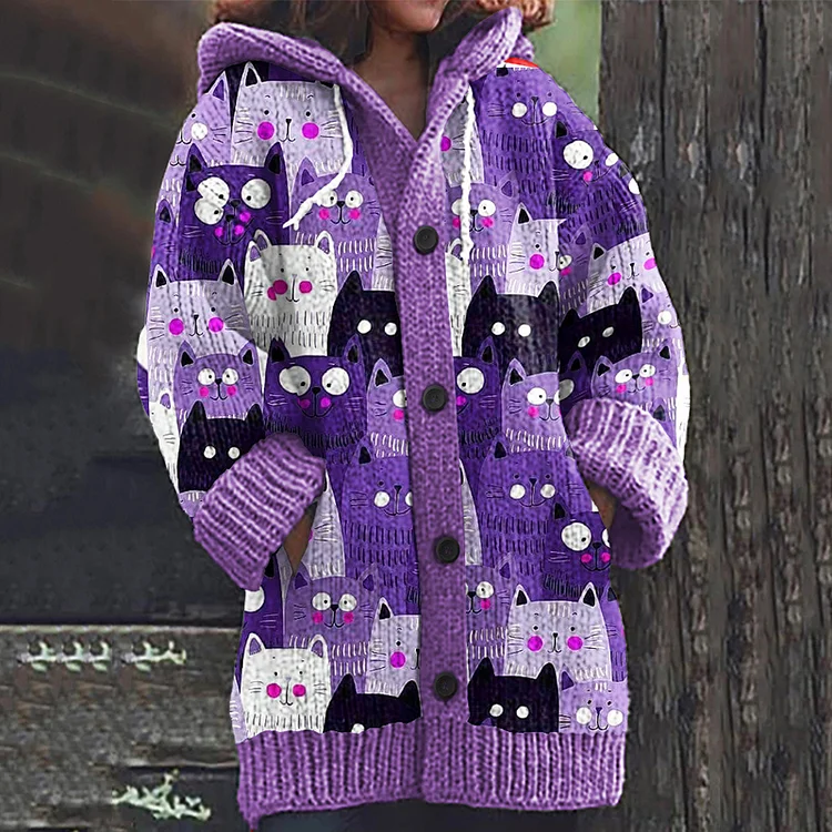 Lovely Cats World Pattern Cozy Cardigan Sweater