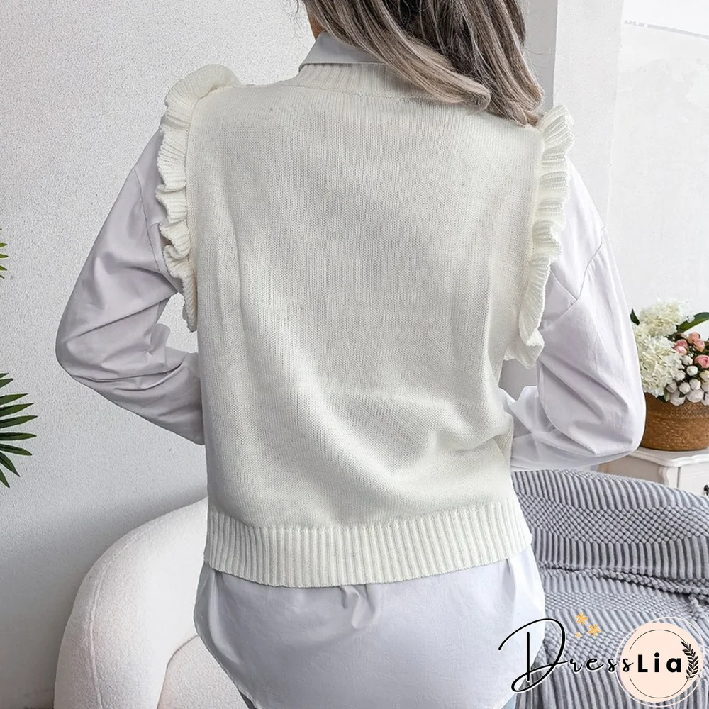 Fashion Knitted Sweater Vest For Women Fall Sweaters New Casual Solid Wood Ear Tanks Tops Sweater Women's Pullovers