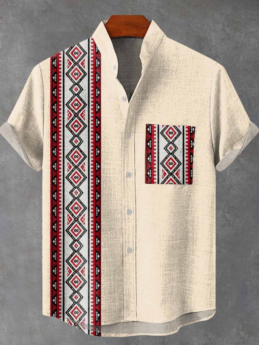 Vintage Ethnic Art Vintage Print Casual 100% Cotton Shirt