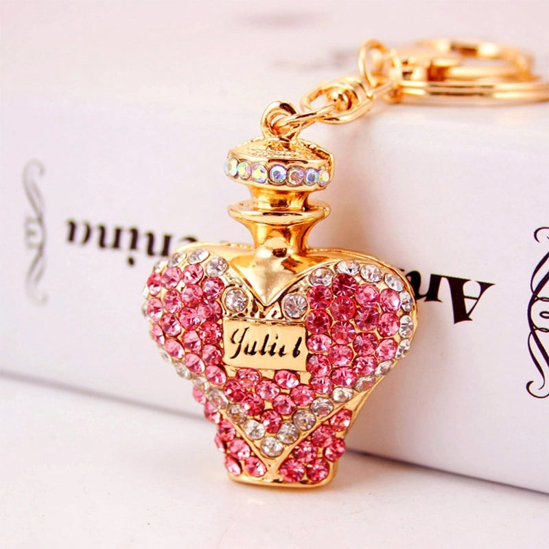 Glam Perfume Bottle Zinc Alloy Plating Inlay Rhinestones Women’s Bag Pendant Keychain