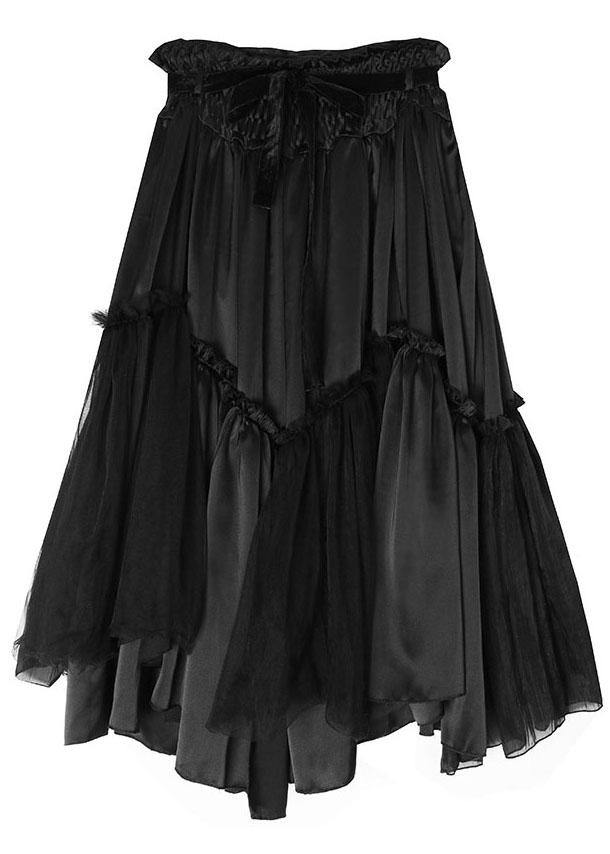 VCSHOES Loose Black PatchworkRuffled Asymmetrical design Skirts