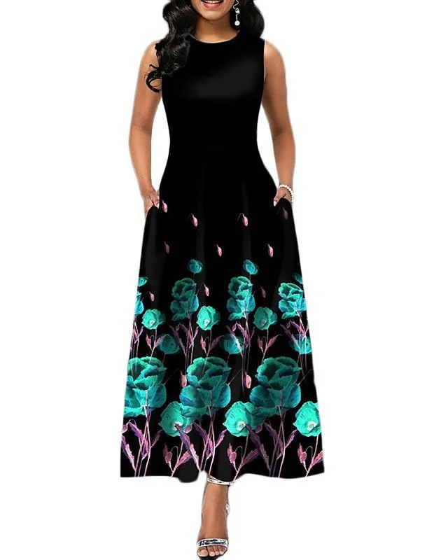 Women's A-Line Dress Maxi long Dress Sleeveless Print Print Summer Casual White Black Blue Purple Wine Green S M L XL XXL