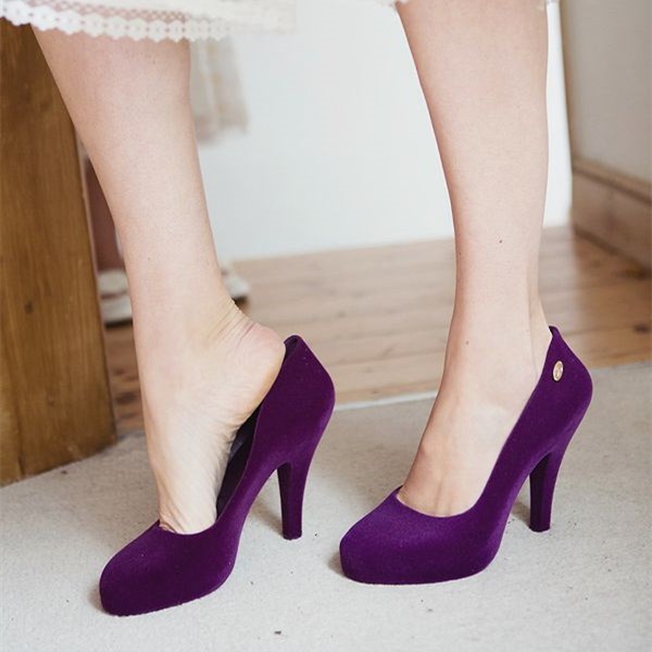 GOOSHOE Purple Chunky Heel Velvet Pumps