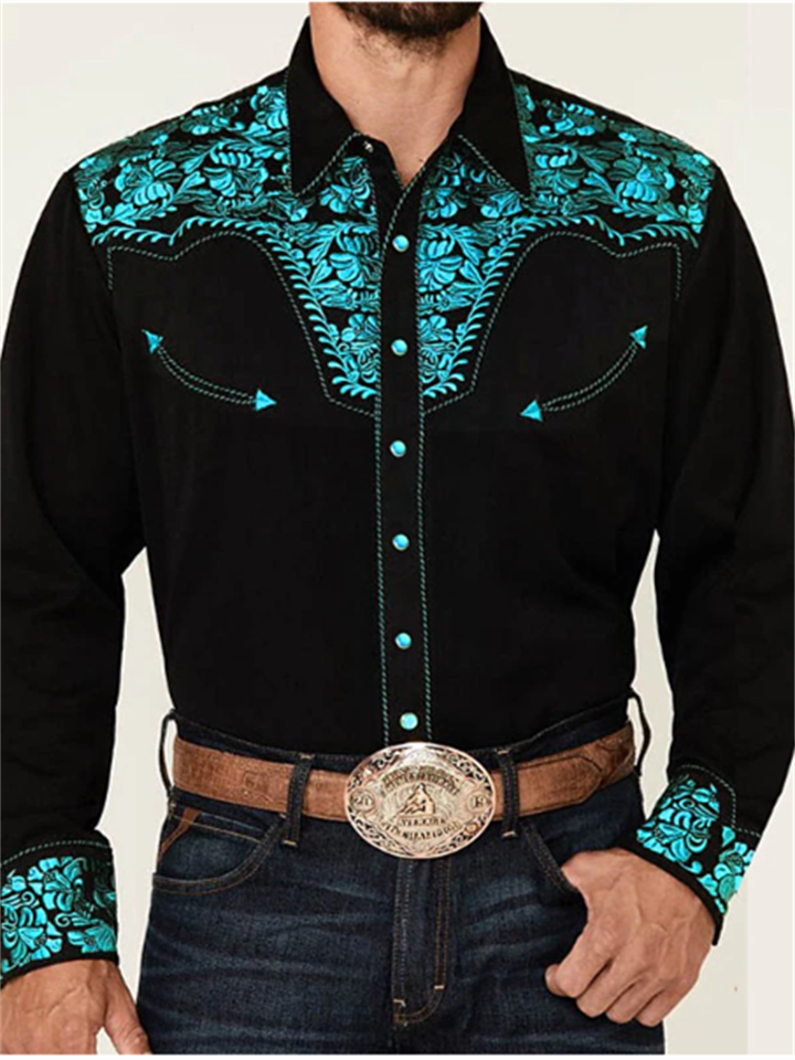 Men's Shirt Western Shirt Floral Graphic Prints Turndown Red Blue Purple Green Gray Outdoor Street Long Sleeve Button-Down Print Clothing Apparel Fashion Designer Casual Soft