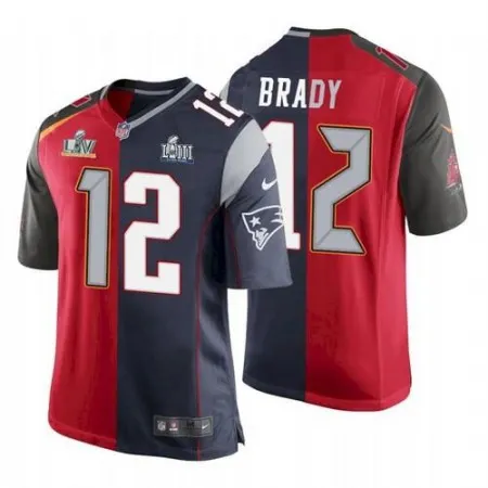 Men's Tampa Bay Buccaneers #12 Tom Brady Red Navy Super Bowl Split GOAT Stitched Jersey AHT6