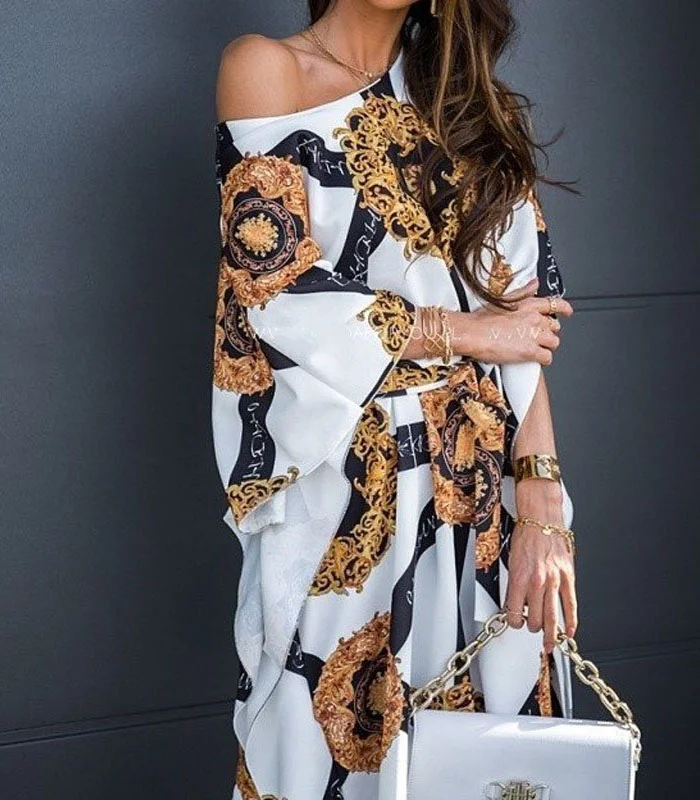 Fashion Print Decor Round Neck Dress