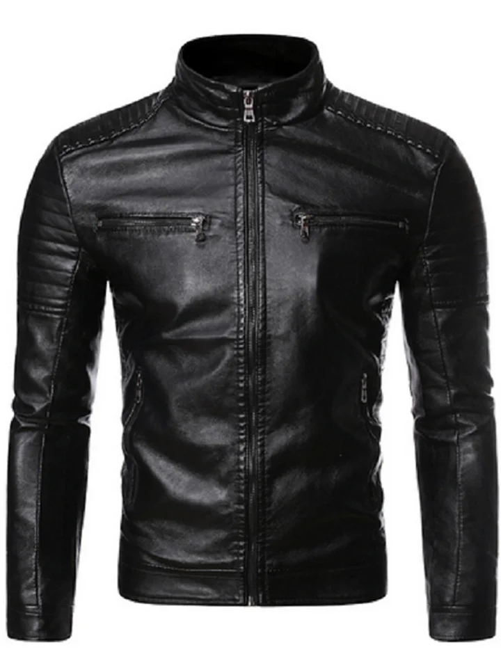 Fall and Winter New Men's Casual Collar Slim Type Biker Leather Jacket Jacket Tide Men's Leather Jacket