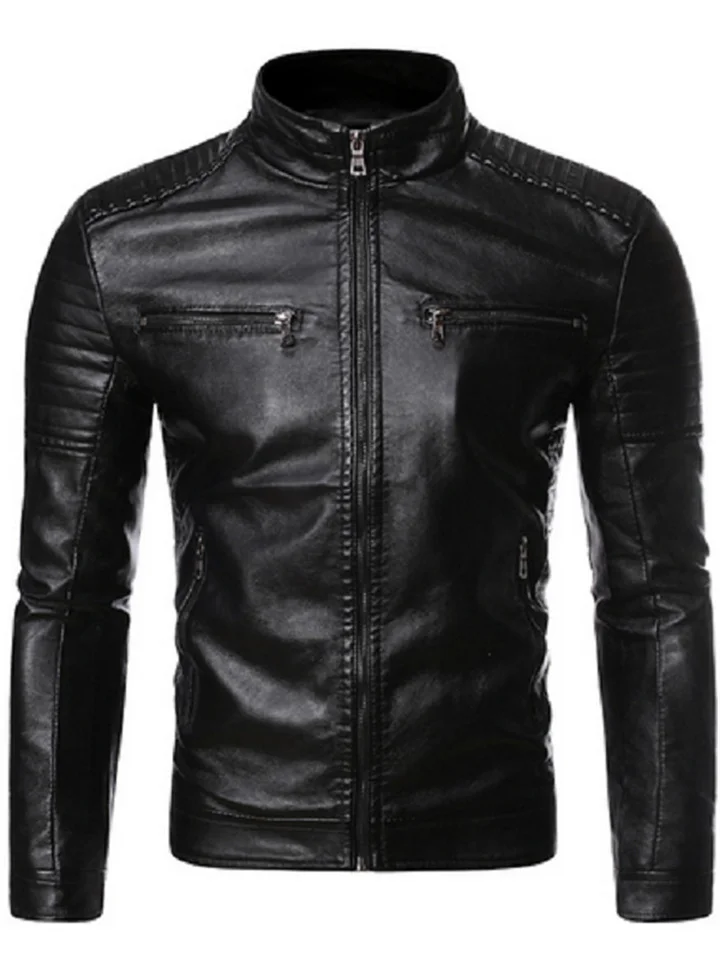 Fall and Winter New Men's Casual Collar Slim Type Biker Leather Jacket Jacket Tide Men's Leather Jacket | 168DEAL