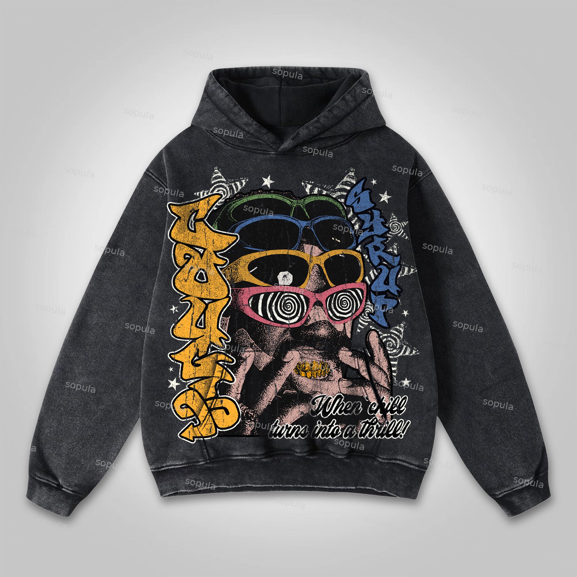 Sopula Cough Syrup Psychedelic Reality Vintage Graphics Washed Hoodie