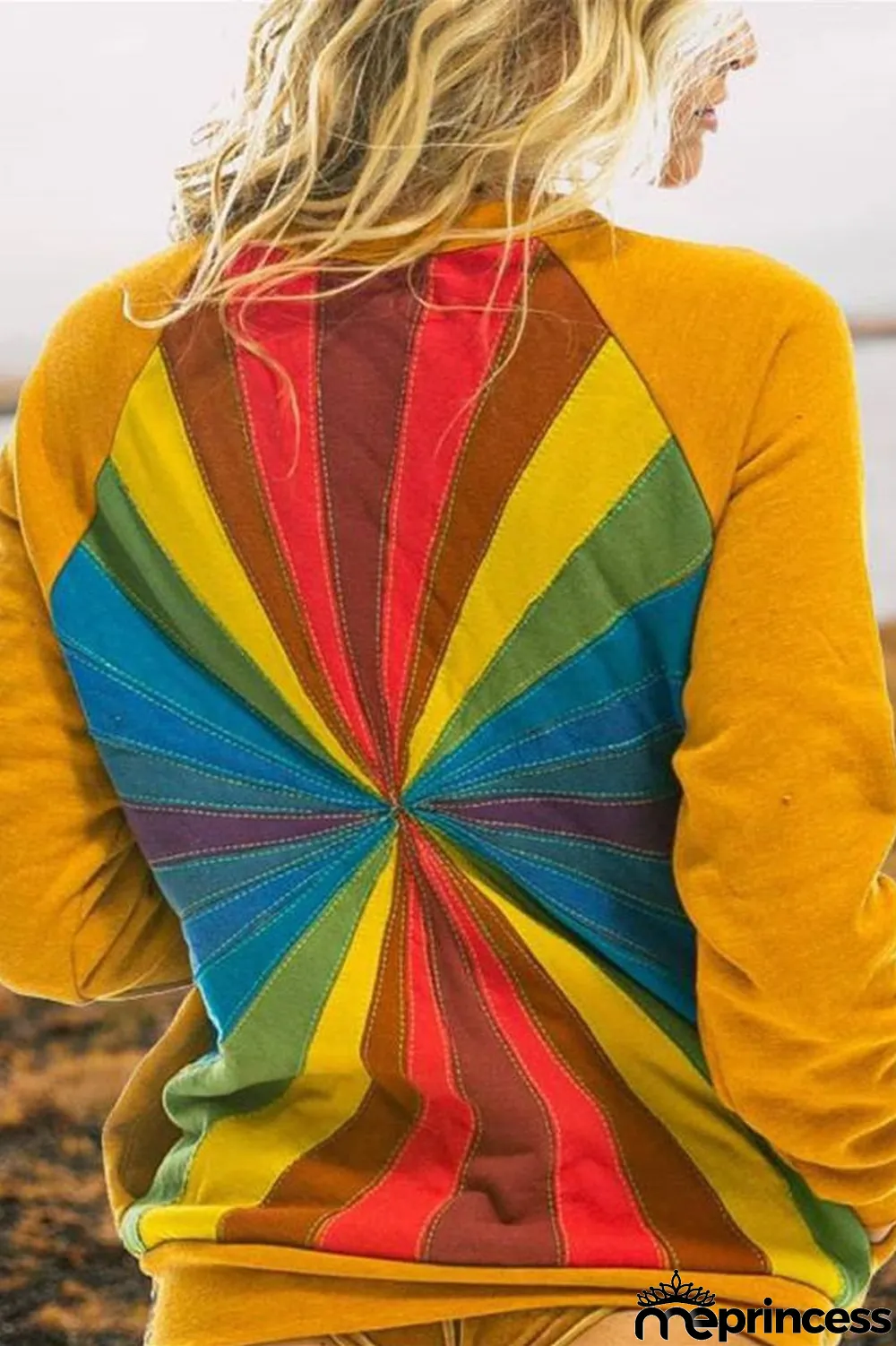 Round Neck Back Multicolor Sweatshirt