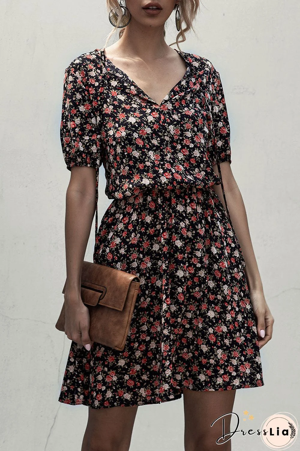 Fashion Casual Print Split Joint V Neck A Line Dresses